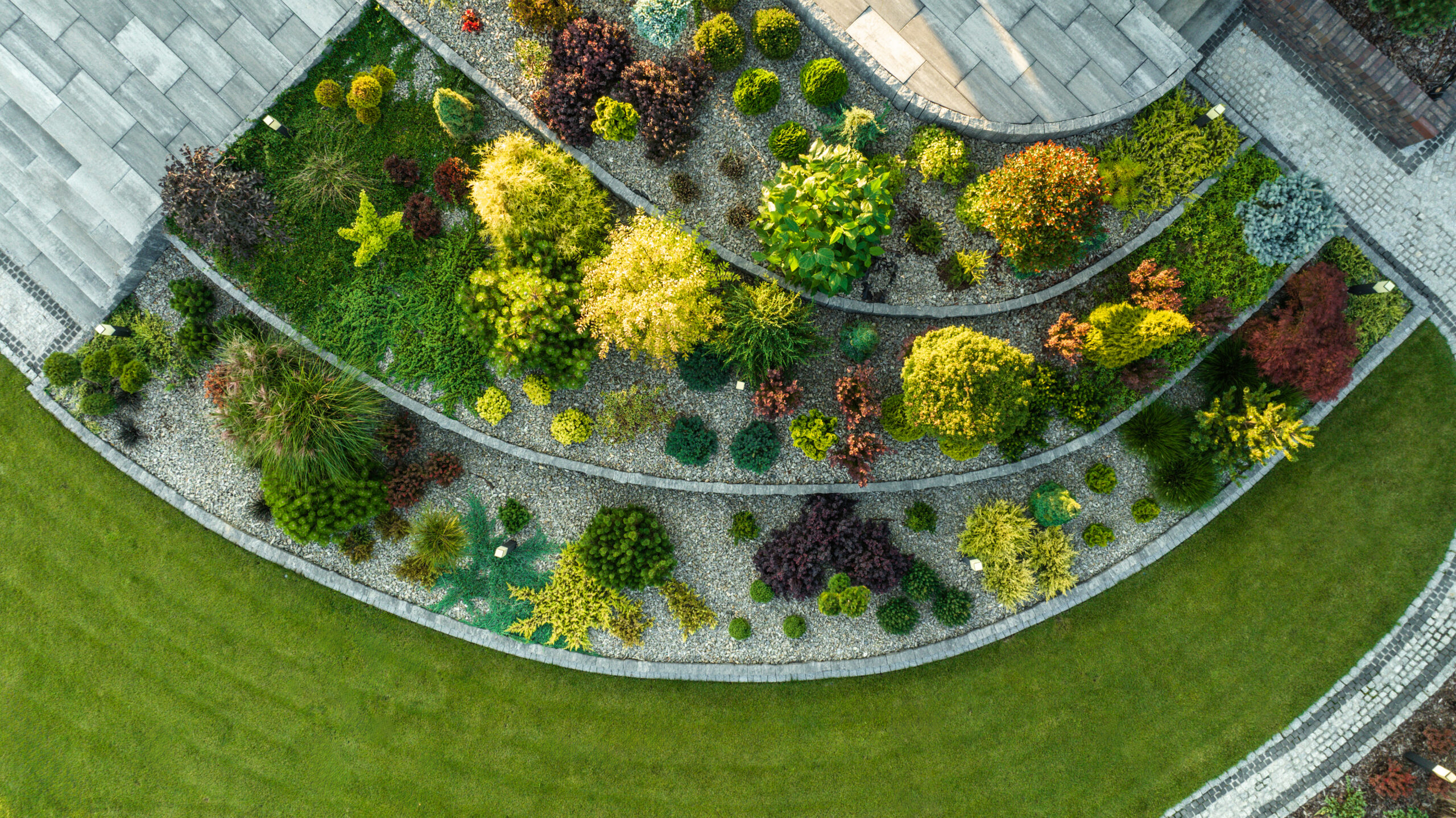 Aerial View of a Large Modern Residential Backyard Garden
